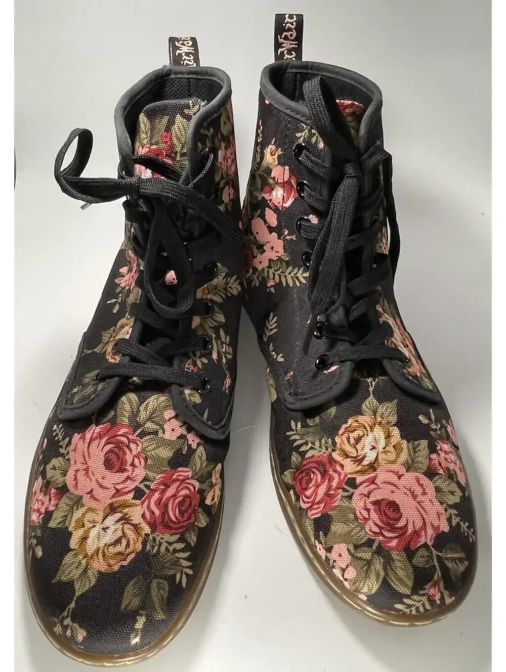 Dr. Martens Black Floral Canvas Lace-Up Ankle Boots